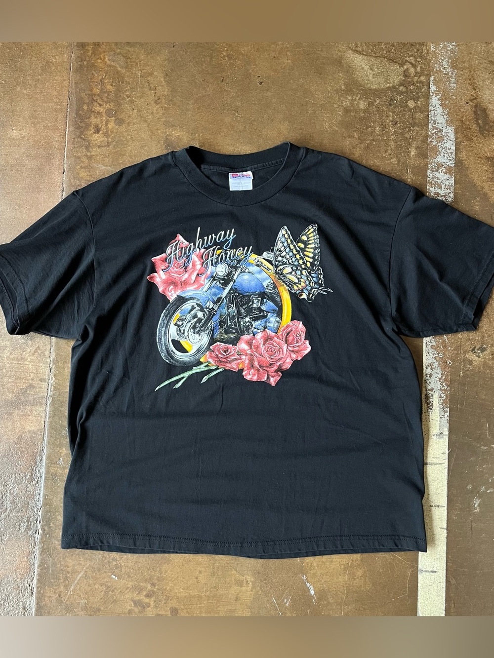 Vintage 90s Biker Highway Honey Rose Butterfly Print Motorcycle T-Shirt XL Y2K